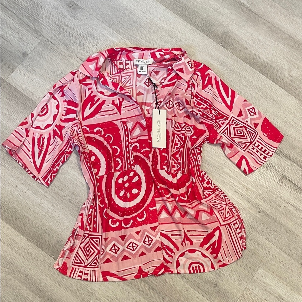 NWT Rachel Zoe Red and Pink Geometric Blouse Lightweight Size Medium
